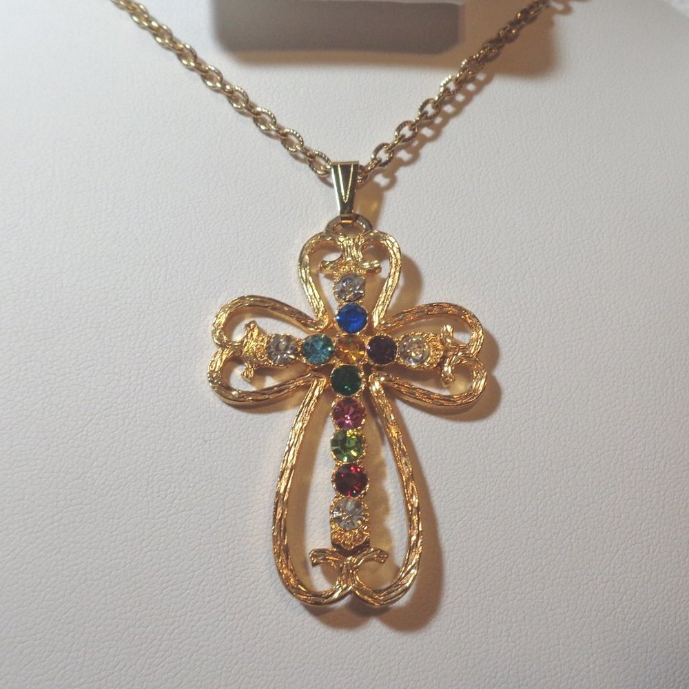Beautiful Golden Sparkling Rhinestone Cross Necklace